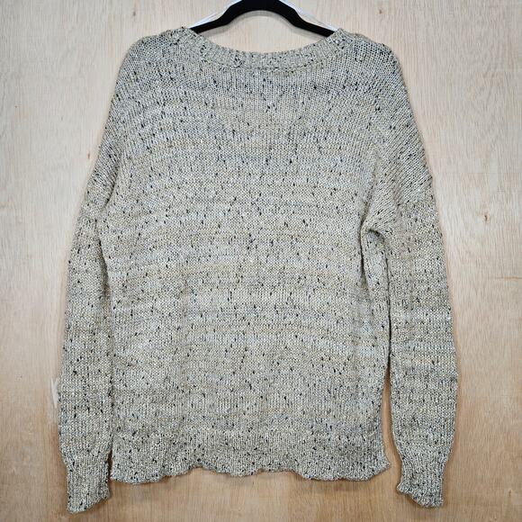 GB Gianni Bini Cropped Tan/Cream/Black With Gold Sequins V-Neck Sweater Size L - Picture 2 of 8